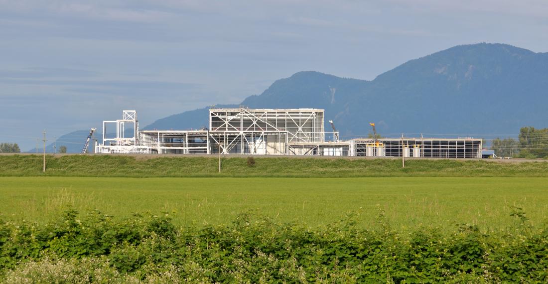 A field with a building.