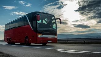 Large red bus.